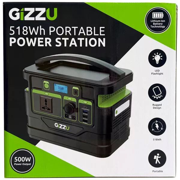 پاور استیشن قابل حمل 518W مدل GIZZU-518W با ظرفیت باتری 140 هزار میلی آمپر ساعت