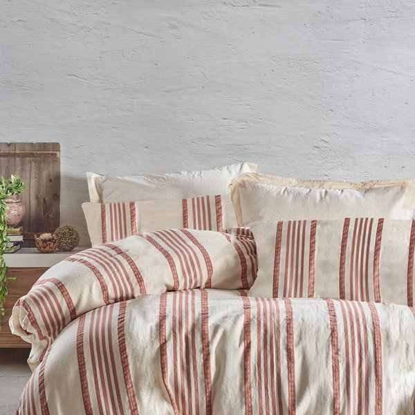 ست روتختی کاوری چهار تکه نچرال برند شاهسر ترکیه مدل NIDUS (آجری، طوسی، سبز، بژ)