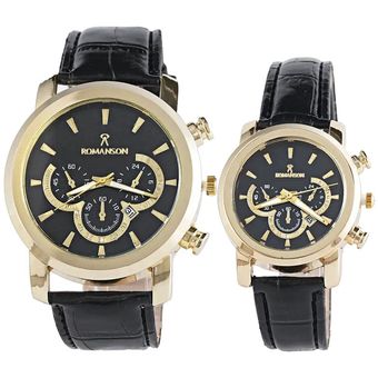 ست ساعت مچی عقربه ای زنانه و مردانه مدل تک موتور ساده چرمی 010