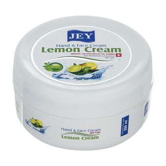 کرم مرطوب‌کننده دست و صورت جی، مدل لیمو، مناسب انواع پوست، با عصاره طبیعی لیمو، حاوی گلیسرین، موم زنبور عسل و روغن بادام، شاداب‌