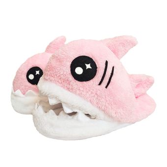 دمپایی حوله‌ای مدل اسلیپر طرح کوسه صورتی