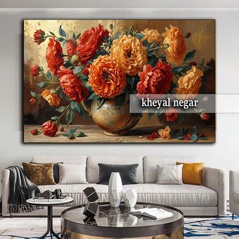 تابلوی گل‌های بهاری در گلدان / شکوه و رنگ‌های زنده 🌼 کد O27