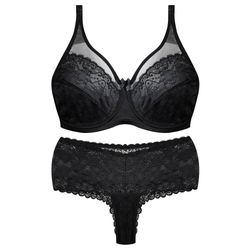 ست شورت و سوتین زنانه شاندرمن مدل فنردار گیپور گلدار کد 5080-2464-04 رنگ مشکی