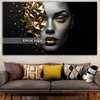 تابلو  چهره هنری با جزئیات طلایی / نماد زیبایی و خلاقیت ✨ کد O41