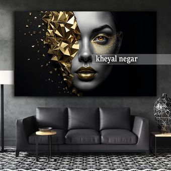 ✨ تابلو چهره هنری با جزئیات طلایی / نماد زیبایی و خلاقیت ✨ کد O41