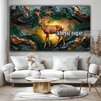 تابلو مدرن گوزن در میان زیبایی‌های سنگی / نماد قدرت و زیبایی طبیعت ✨ کد O43