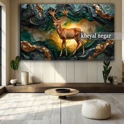 تابلو مدرن گوزن در میان زیبایی‌های سنگی / نماد قدرت و زیبایی طبیعت ✨ کد O43