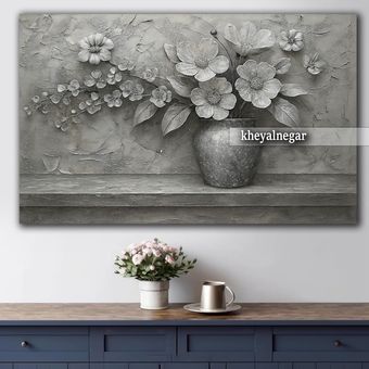 تابلو هنری "گلدان گل سیاه و سفید" / نماد آرامش و سادگی ✨ کد O45