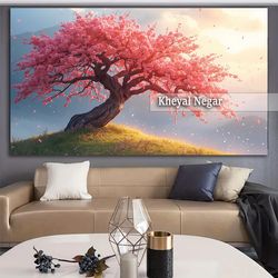تابلو دکوراتیو درخت زیبای صورتی در فضای دلنشین _ کد O67