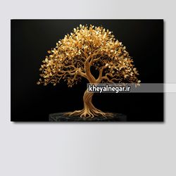 تابلو عکس درخت طلایی با زمینه مشکی _ کد O83