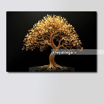 تابلو عکس درخت طلایی با زمینه مشکی _ کد O83