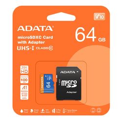 کارت حافظه microSDXC ای دیتا مدل Premier کلاس 10 استاندارد سرعت 100MBps ظرفیت 64 گیگابایت به همراه آداپتور و گارانتی اونگ