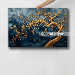 تابلو عکس درخت طلایی با زمینه آبی _ کد O90