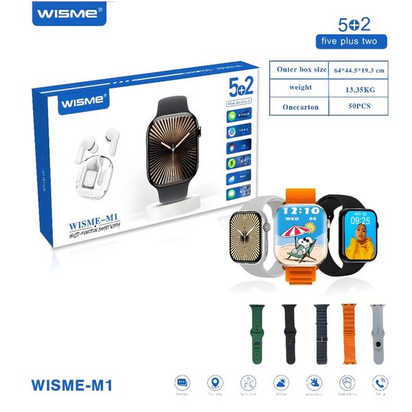 ساعت هوشمند 49 میلی متری ویسمی مدل WISME-M1 با بند سیلیکونی به همراه هدفون