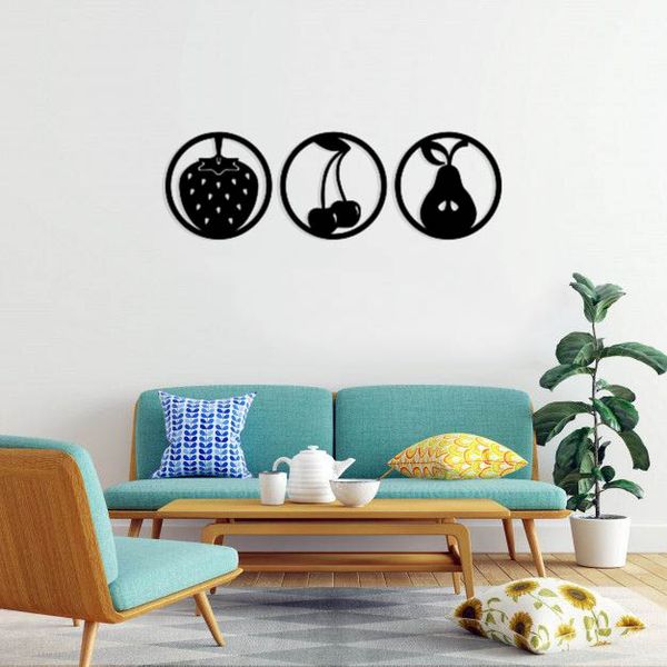 استیکر دیواری طرح گلابی گیلاس توت فرنگی مجموعه 3 عددی