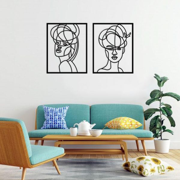 دیوارکوب ماهوت طرح صورت مینیمال زن مجموعه 2 عددی