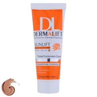 کرم ضد آفتاب رنگی درمالیفت مدل سانلیفت SPF 50 حاوی محافظ UVA و UVB، ضد آب، ضد پیری، ضد جوش و آکنه، مناسب پوست‌ چرب حجم 40 میلی‌ل