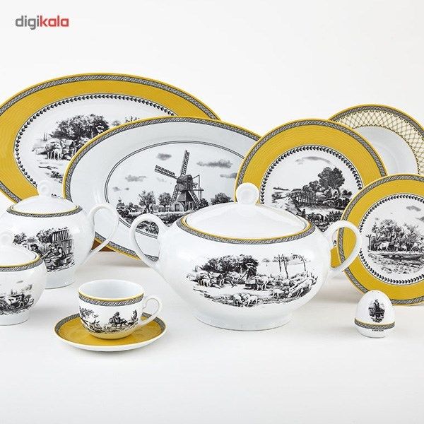 سرویس چینی 102 پارچه غذا خوری چینی زرین ایران سری ایتالیا اف مدل ویلیج درجه یک