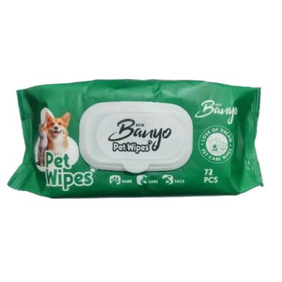 دستمال مرطوب حیوانات مناسب سگ، گربه و پرنده با رایحه نارگیل بسته 72 عددی بدون الکل و پارابن، پاک‌کننده پنجه، پشت، چشم، گوش و صور