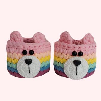 ست سبد قلاب بافی تریکو طرح خرسی کد 8 مجموعه 2 عددی