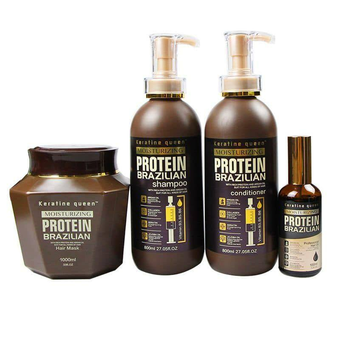 پک شامپو، ماسک و روغن مو بدون سولفات کراتین کویین برزیلی مدل پروتئین ( حجم 800 + 1000 + 100 میل)