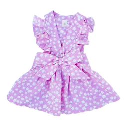 پیراهن حلقه‌ای سگ و گربه صورتی گلدار | لباس مجلسی دخترانه