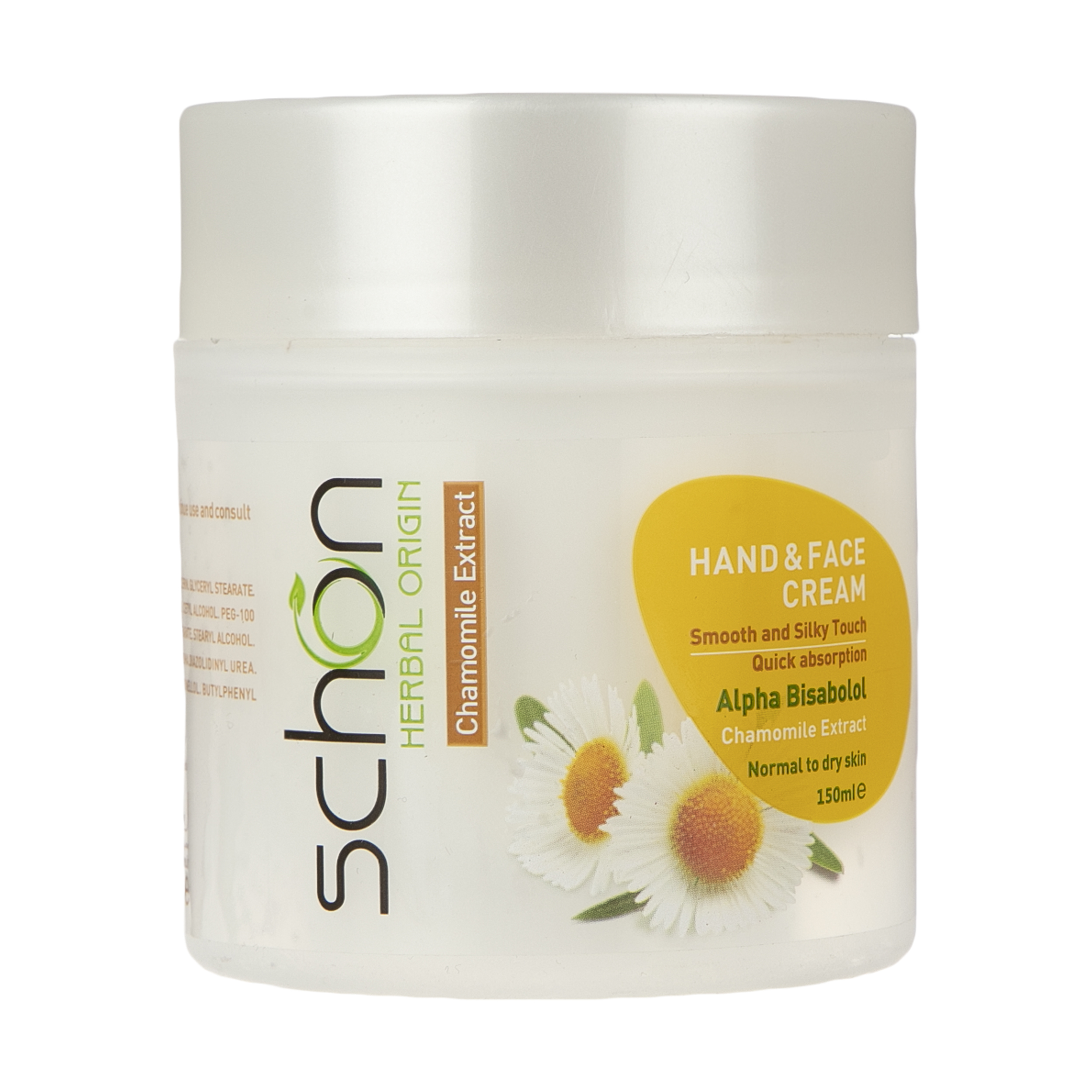 کرم مرطوب‌کننده دست و صورت شون، مدل عصاره بابونه، مناسب پوست‌های نرمال تا خشک، حاوی ویتامین E، آلفا بیزابولول، گلیسیرین، آنتی‌اک