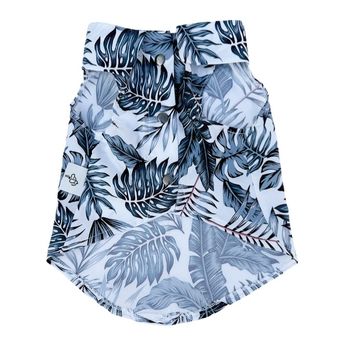 لباس سگ و گربه مدل حلقه‌ای طرح هاوایی طرح برگ استوایی آبی