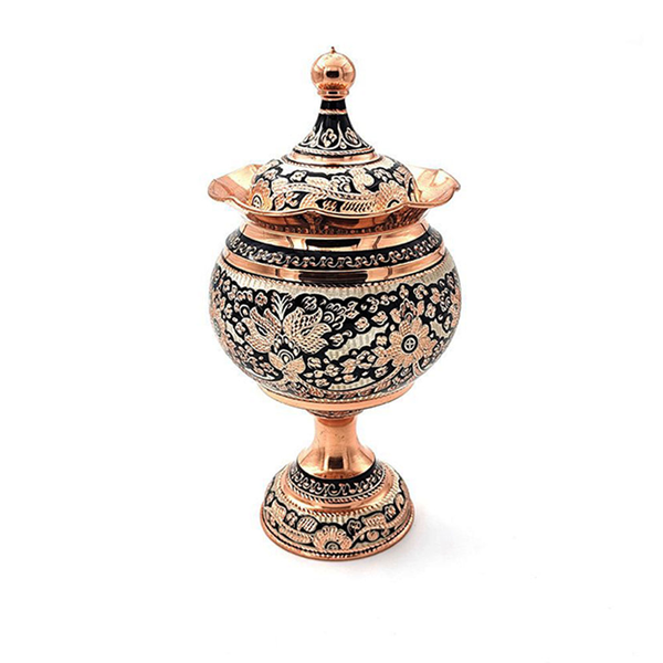 شکلات خوری پایه دار دور چین مسی نقره کوب الماس تراش