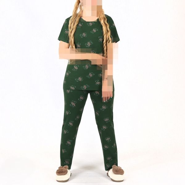 ست تیشرت و شلوار زنانه Attractive طرح نقطه چین (نخ پنبه لاکرا - سبزآبی)