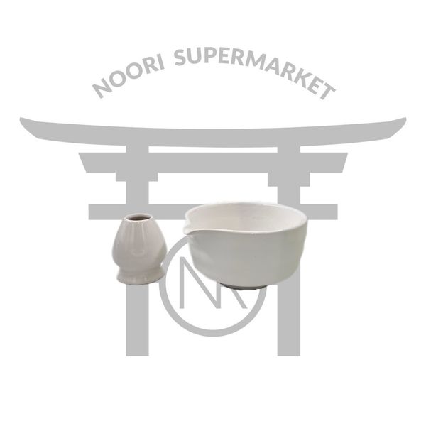 ست کاسه و هولدر ماچا رنگ سفید