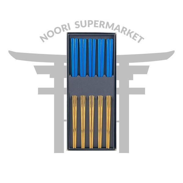 چاپستیک استیل آبی طلایی یک جفت