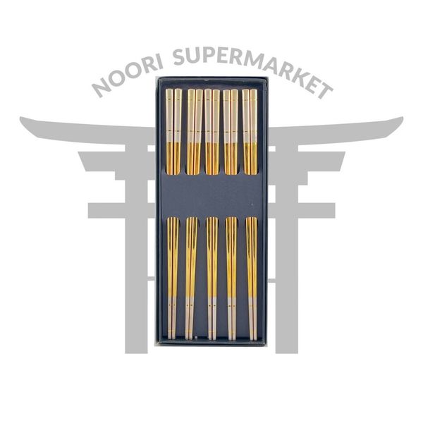 چاپستیک استیل طلایی دو رنگ یک جفت