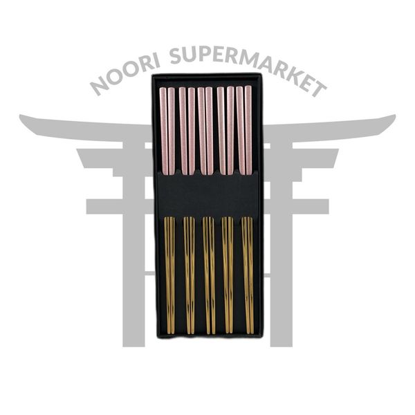 چاپستیک استیل صورتی طلایی یک جفت