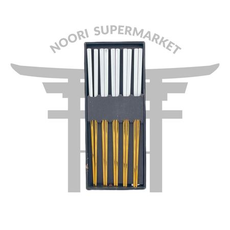 چاپستیک استیل سفید طلایی جفتی