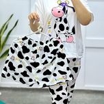ست 3 تکه راحتی زنانه طرح گاو و Milk (تیشرت، شلوار و شلوارک) - فری سایز