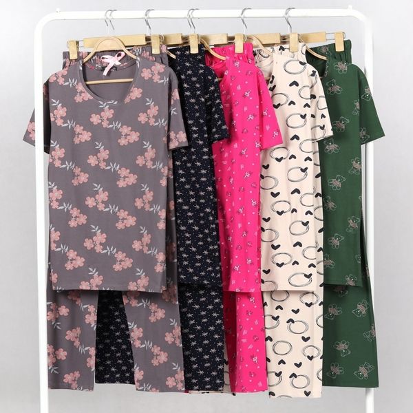 ست تیشرت و شلوار زنانه Attractive طرح نقطه چین (نخ پنبه لاکرا - سبزآبی)