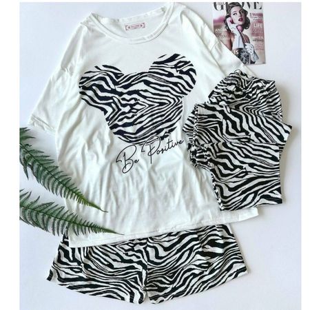 ست 3 تکه تیشرت، شلوار و شلوارک زنانه شین‌دخت طرح گورخری (Zebra)