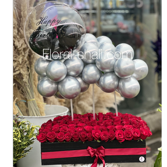 باکس گل رز ۱۲۰ شاخه شعله