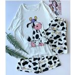 ست 3 تکه راحتی زنانه طرح گاو و Milk (تیشرت، شلوار و شلوارک) - فری سایز