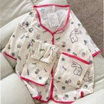 ست 3 تکه راحتی زنانه شین‌دخت نخ کریشه طرح خرگوش گوش‌دراز (بلوز، شلوار و شلوارک)