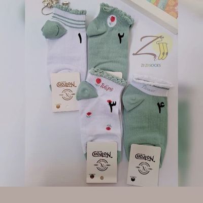 جوراب لبه پفکی سبزآبی