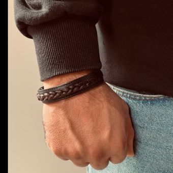 دستبند مردانه مدل چرم بافت طبیعی موی یار