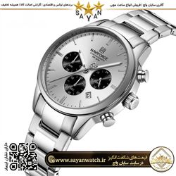 ساعت مردانه نیوی فورس 8076 نقره‌ای صفحه سفید | کرنوگراف و بند استیل