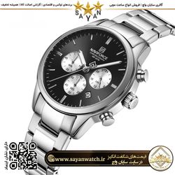 ساعت مردانه نیوی فورس 8076 نقره‌ای صفحه مشکی | کرنوگراف و بند استیل