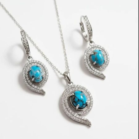 نیم ست نقره مجلسی با سنگ فیروزه