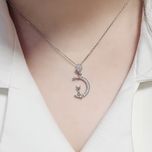 پلاک نقره زنانه هلال ماه و گربه