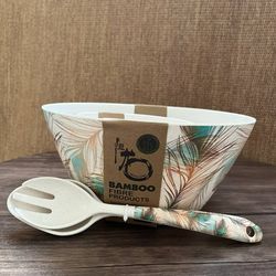 کاسه سالاد سایز بزرگ بامبو همراه قاشق و چنگال