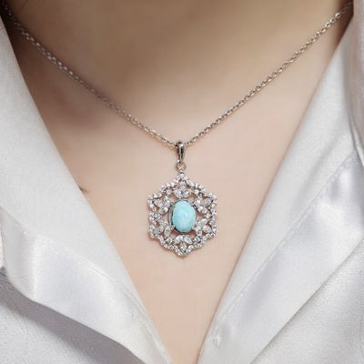 مدال نقره زنانه با سنگ فیروزه کد 8