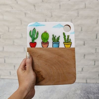 تخته سرو چوب طبیعی نقاشی شده مدل کاکتوس